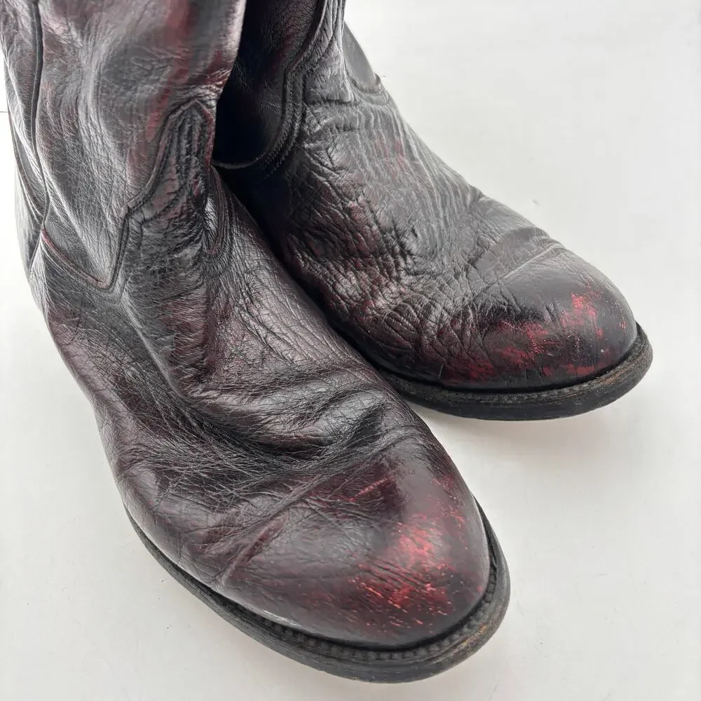 Vintage Lucchese Black Cherry Leather Roper Boots Men's 9D Western Workwear